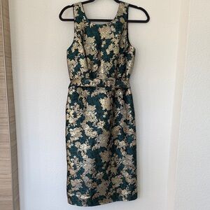 Elegant Green and Gold Floral Dress